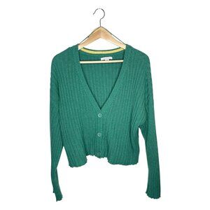 Green Sweater - Cropped V-Neck Button Front Size XL